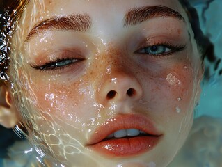 Sticker - Close Up Portrait of a Woman Underwater - Beauty and Water