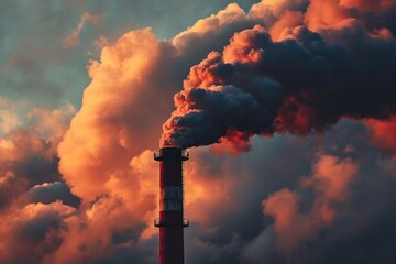 Canvas Print - Polluted factory chimney pollution architecture outdoors.