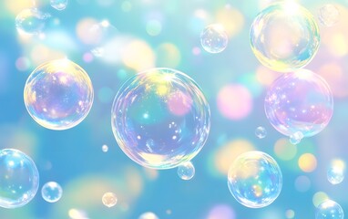 Wall Mural - Background illustration with floating soap bubbles, generative ai