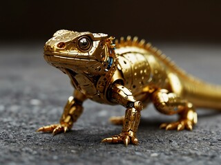 A golden robotic lizard.