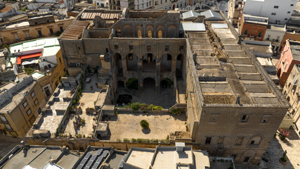 Aerial view of houses and apartments in the historic center of Manduria. It is a city in the province of Taranto, Puglia, Italy.