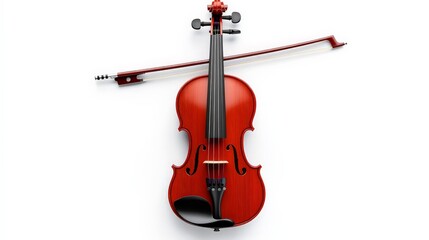 Violin: A Classic String Instrument: A still life photograph of a beautiful violin and bow, isolated on a white background.  The image evokes a sense of elegance, grace, and musicality.