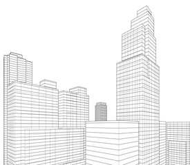 Wall Mural - Modern architecture, city buildings 3d illustration