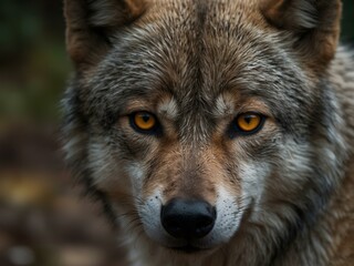 Wall Mural - a wolf stares intensely with piercing yellow eyes.