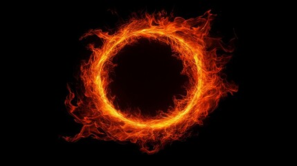 Wall Mural - ring of fire burning on black background
