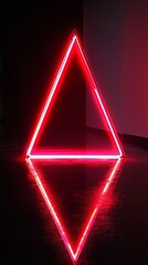 Canvas Print - Red neon triangle is reflecting on wet asphalt