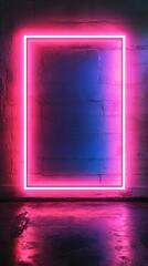 Poster - Vibrant neon frame glowing on a brick wall background