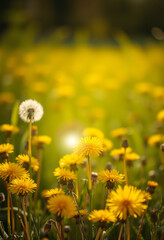 Wall Mural - dandelions in the field