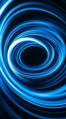 Poster - Blue light trails spiraling inward to black circle background