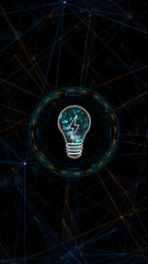 Wall Mural - blue digital light lamp logo with circle futuristic hud elements and orange line connection with lig