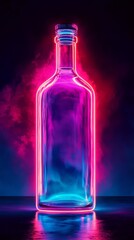 Poster - Empty bottle glowing with neon lights and colorful smoke