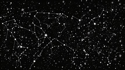Wall Mural - black and white starry night sky with constellations.