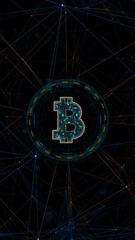 Wall Mural - blue digital money logo with circle futuristic hud elements and orange line connection with crypto c