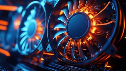 Wall Mural - Close-up of cooling fans in a computer system.