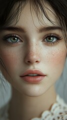 Canvas Print - Close-Up Portrait of a Woman with Green Eyes and Freckles