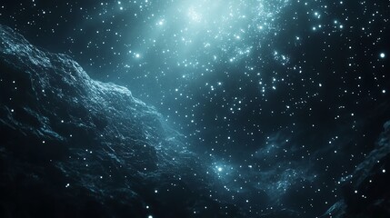 Wall Mural - A stunning view of a distant asteroid field, with countless stars twinkling in the vastness of space.