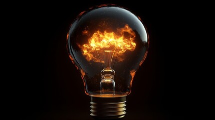 Wall Mural - light bulb burning with fiery intensity on black background