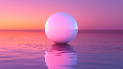 Poster - White sphere floating on calm water at sunset