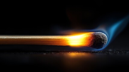 Sticker - Burning match with blue and orange flames on a black background