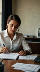 Wall Mural - Businesswoman filling out important documents at her desk.