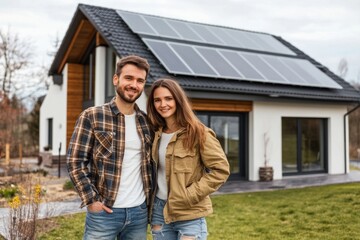 Couple outside modern solar home