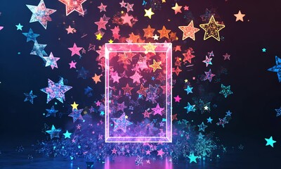 Wall Mural - Neon Stars and Frame