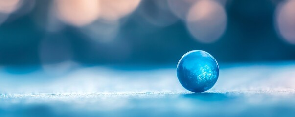 Canvas Print - Blue marble reflecting sky on a textured surface with bokeh