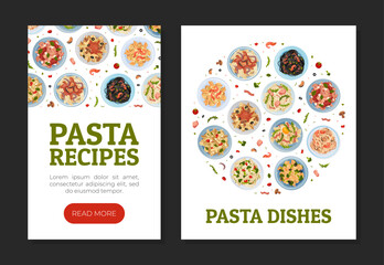 Canvas Print - Pasta Dish Food Banner Design with Plate Serving Vector Template