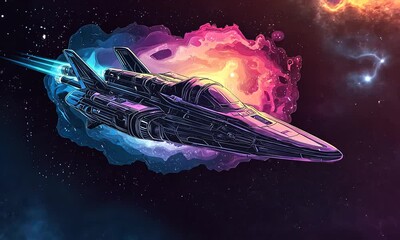 Wall Mural - Spaceship Soaring Through Nebula