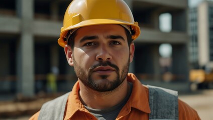 Construction worker in hardhat on job site.