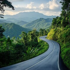 Scenic mountain road surrounded by lush green jungle picture