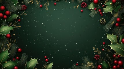 Poster - Dark Green christmas background with mistletoes frame