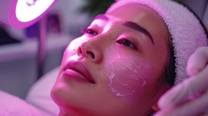 Asian girl at a beauty clinic receiving cosmetic surgery for skin whitening and rejuvenation, achieving a youthful appearance