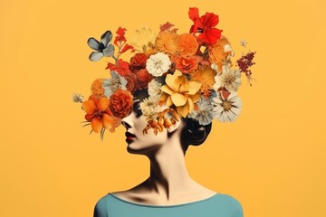 Canvas Print - Vibrant floral headpiece portrait illustration