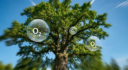 Wall Mural - tree producing oxygen in vibrant natural environment with blue sky and lush foliage