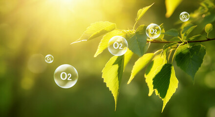 Wall Mural - leaves with oxygen bubbles in sunlight for natural beauty and freshness