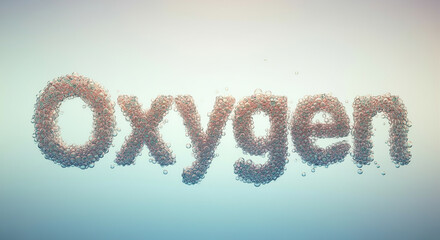 Wall Mural - bubbles forming the word oxygen with vibrant colors and floating in water creating a serene underwat