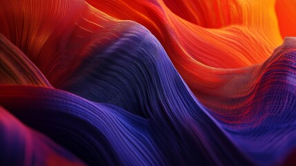 Wall Mural - Soft, flowing fabric waves blend vibrant shades of red, orange, and purple, creating an engaging and dynamic texture