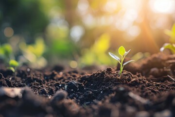 Sticker - Gardening soil with a seedling backdrop outdoors nature plant.