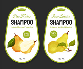 Wall Mural - Fresh Pear Fruit Shampoo Label Design with Garden Crop Vector Template