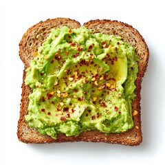 Poster - A delicious slice of whole grain toast topped with creamy avocado spread. Finished with a sprinkle of chili flakes for added flavor. Perfect for breakfast or a healthy snack. AI