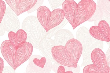 Poster - pattern of pink and red hearts, designed in the style of hand-drawn line art with delicate lines for