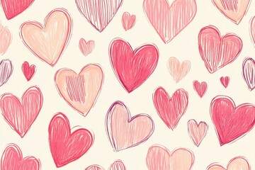Poster - pattern of pink and red hearts, designed in the style of brush pen illustrations, featuring clean li