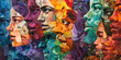© Prime Lens - A vivid and colorful collage of faces in different sizes and shapes, layered together to form an abstract portrayal of the human race, created by Generative AI.