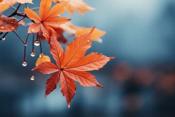 Branch featuring vibrant red autumn leaves against a soft background with bokeh effect