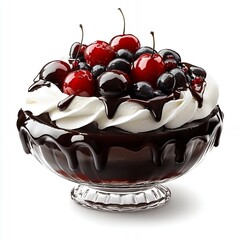 Sticker - Chocolate dessert with cherries and whipped cream.