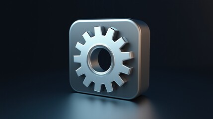 Shiny gear icon on dark background with subtle reflection ideal for tech, engineering, and industry themes, symbolizing advancement and growth for businesses