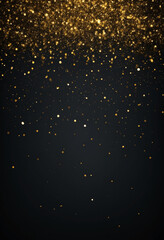 Abstract festive dark background with gold glitter and bokeh. New year, birthday, holidays celebration.