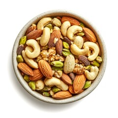 Canvas Print - A vibrant mix of assorted nuts displayed in a round bowl. Perfect for healthy snacking or cooking. Enjoy the wholesome goodness of almonds, cashews, and walnuts. AI