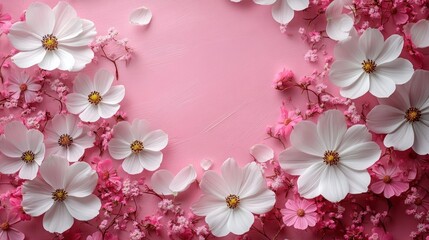 Canvas Print - White Flowers on a Pink Background